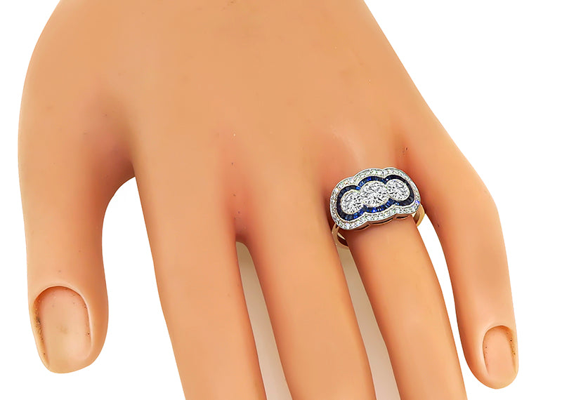 Estate GIA Certified 0.54ct Center Diamond 0.64ct Side Diamond Gold Ring