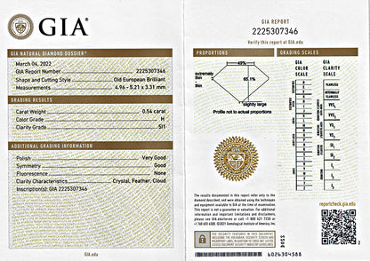 Estate GIA Certified 0.54ct Center Diamond 0.64ct Side Diamond Gold Ring