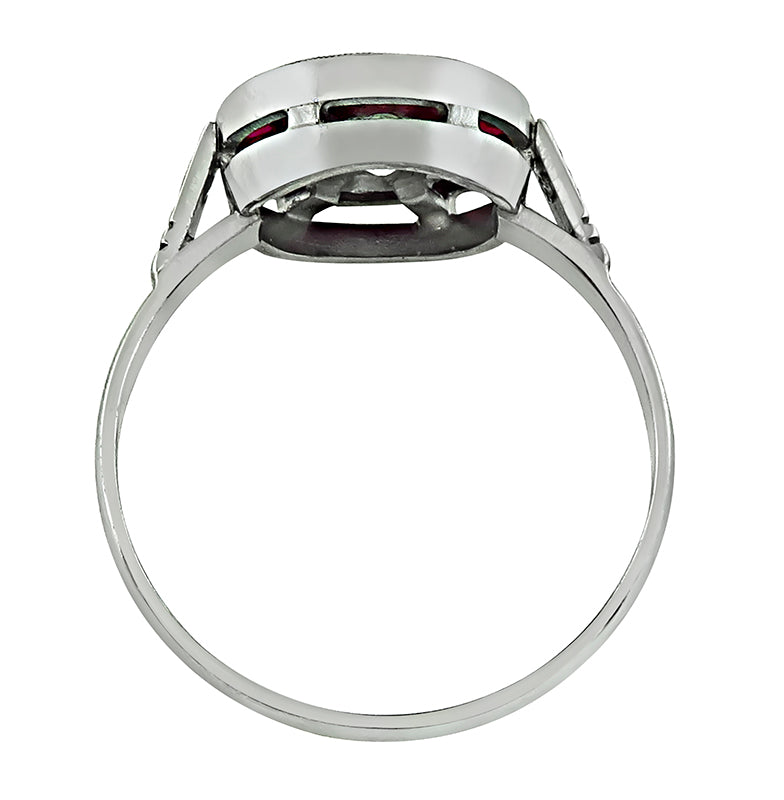 Estate GIA Certified 0.69ct Diamond Ruby Halo Engagement Ring