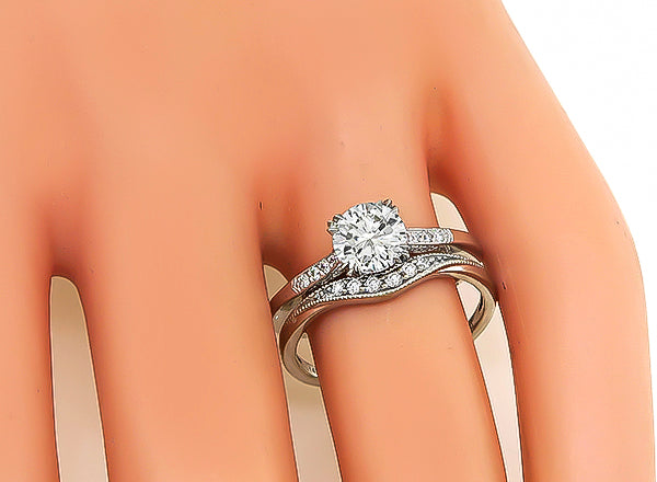 Estate GIA Certified 0.79ct Diamond Tacori Engagement Ring and Wedding Band Set