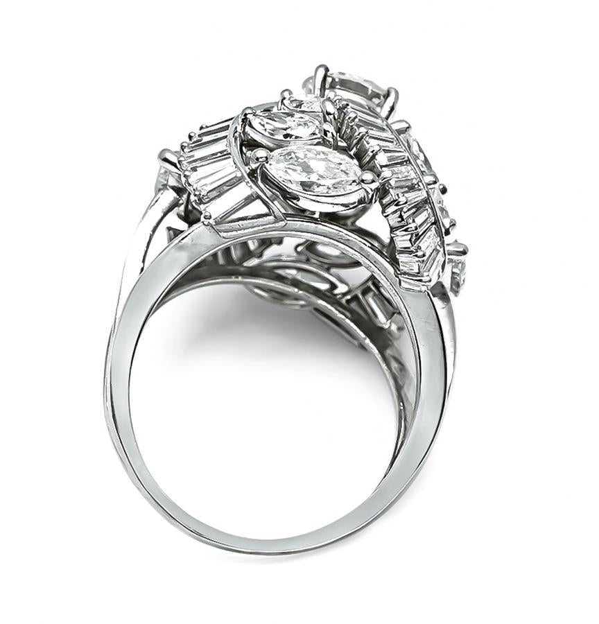 Estate GIA 0.88ct Center Diamond 3.50ct Diamond Cocktail Ring