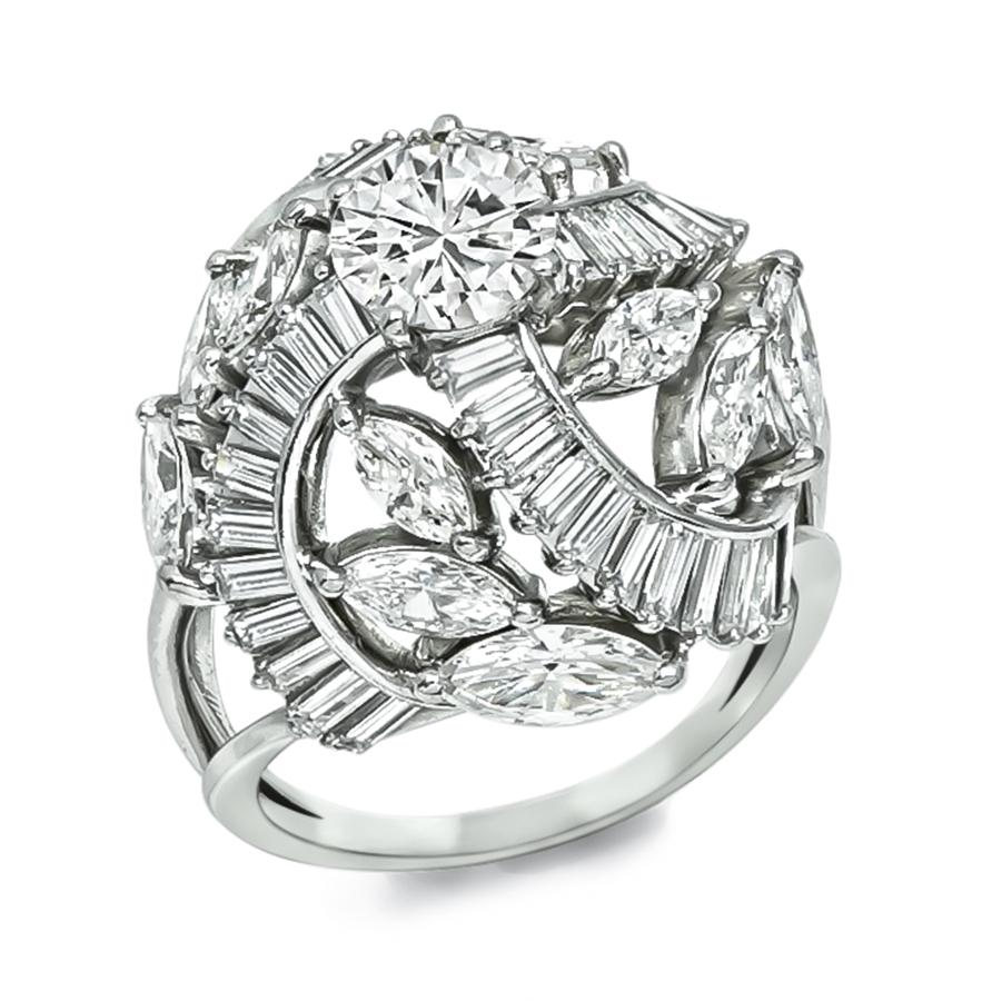 Estate GIA 0.88ct Center Diamond 3.50ct Diamond Cocktail Ring