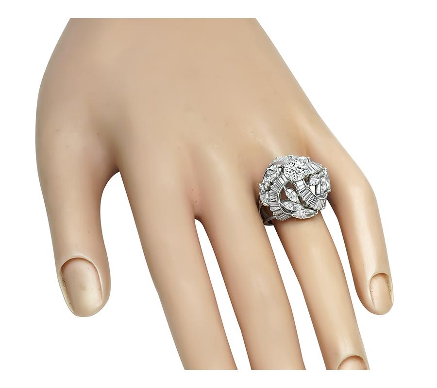 Estate GIA 0.88ct Center Diamond 3.50ct Diamond Cocktail Ring