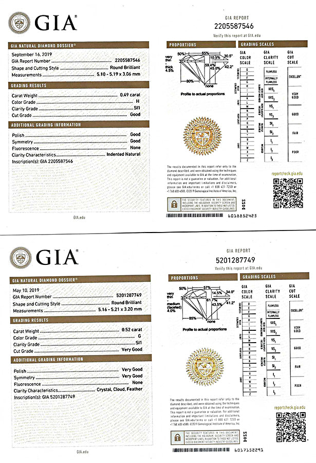 Estate GIA Certified 0.52ct and 0.49ct Diamond Stud Earrings