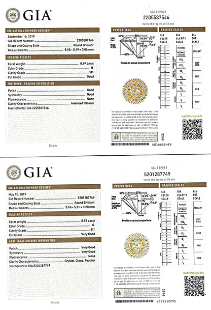 Estate GIA Certified 0.52ct and 0.49ct Diamond Stud Earrings