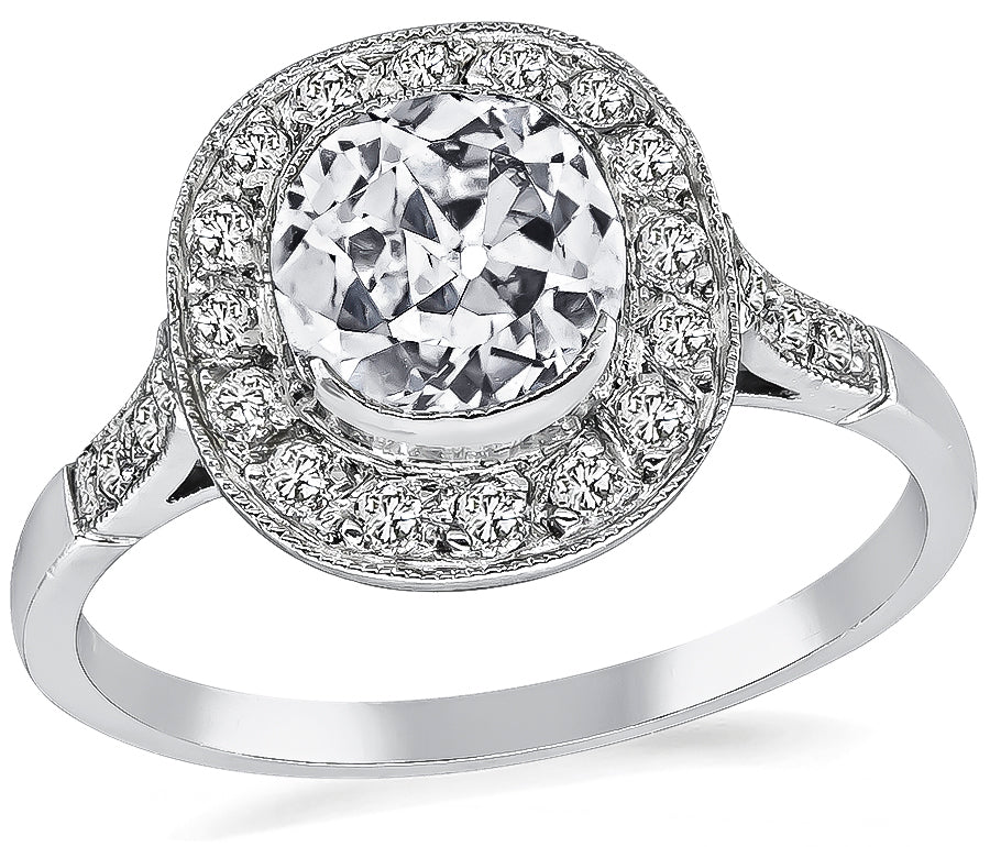 Art Deco  Style 1.02ct Cushion Brilliant Diamond Platinum Engagement Ring