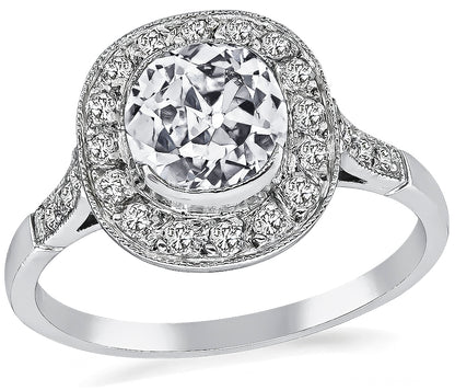 Art Deco  Style 1.02ct Cushion Brilliant Diamond Platinum Engagement Ring