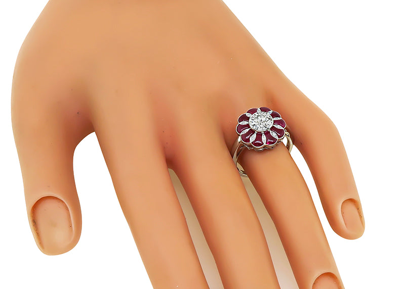 Estate GIA Certified 1.02ct Diamond Ruby Engagement Ring