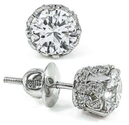 Estate GIA Certified 1.08ct and 1.02ct Diamond Stud Earrings