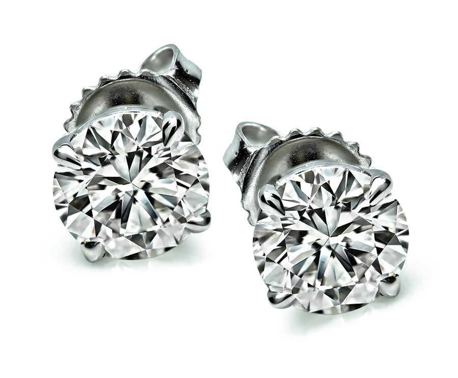 Estate GIA Certified 1.09ct and 1.03ct Diamond Stud Earrings