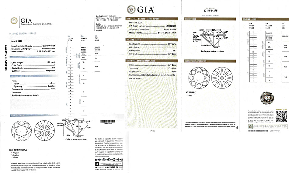 Estate GIA Certified 1.09ct and 1.03ct Diamond Stud Earrings
