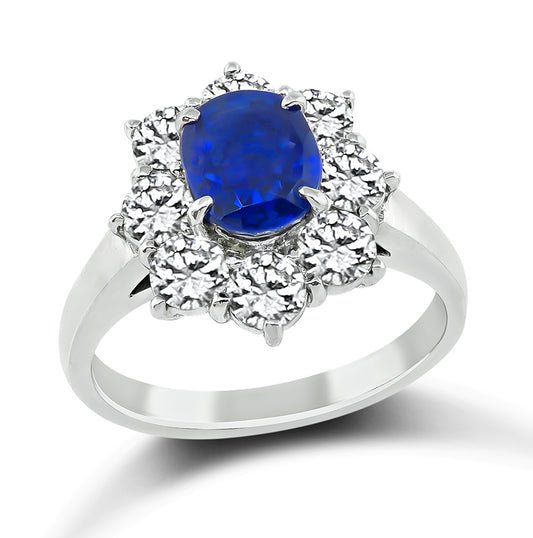 Estate GIA Certified 1.46ct Burma Sapphire 1.21ct Diamond Engagement Ring