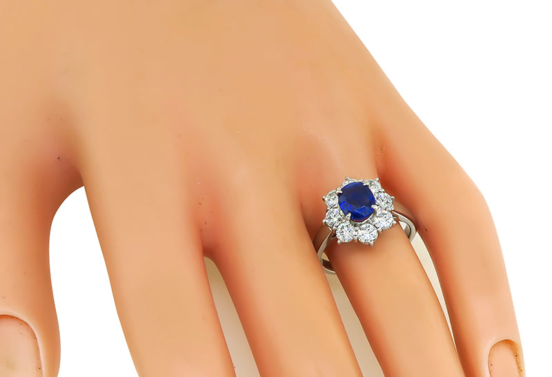 Estate GIA Certified 1.46ct Burma Sapphire 1.21ct Diamond Engagement Ring