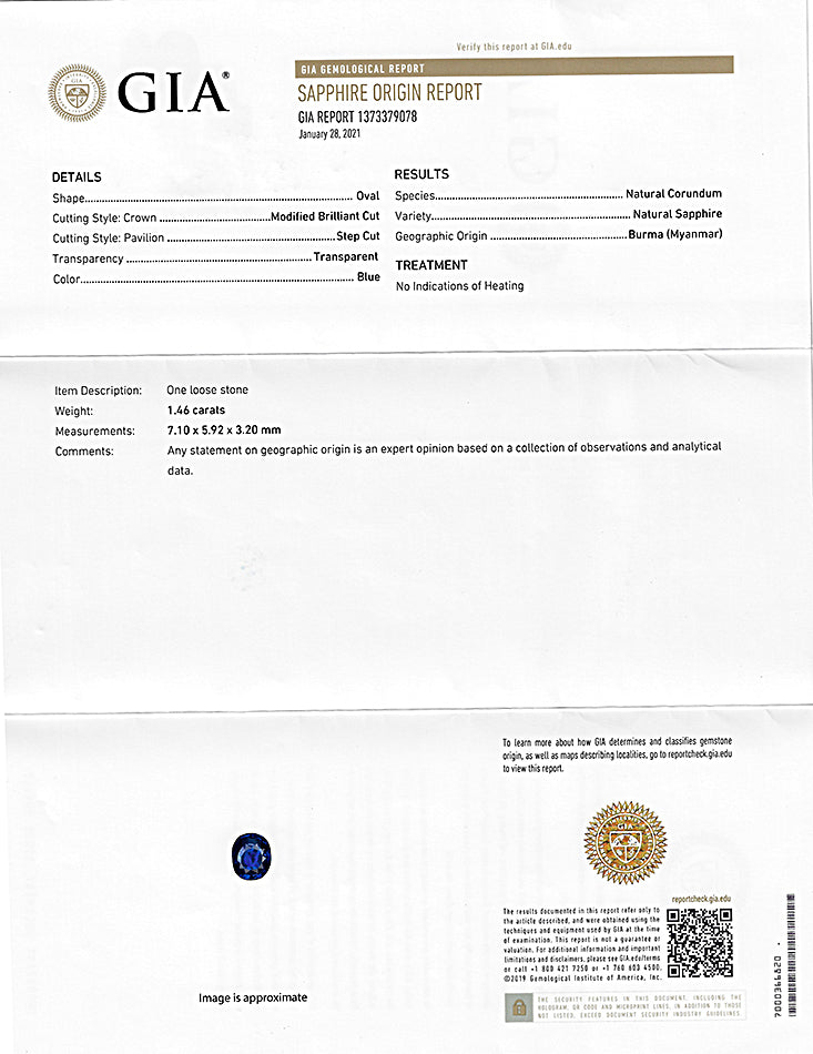 Estate GIA Certified 1.46ct Burma Sapphire 1.21ct Diamond Engagement Ring