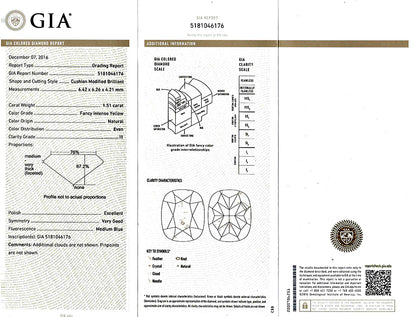 Estate GIA Certified 1.51ct Fancy Yellow Diamond Engagement Ring