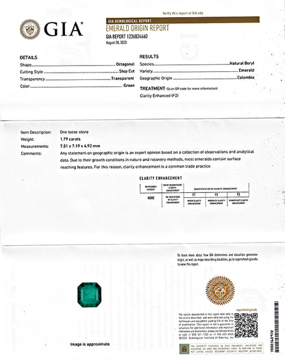 Estate GIA Certified 1.79ct Colombian Emerald 1.40ct Diamond Pendant Necklace