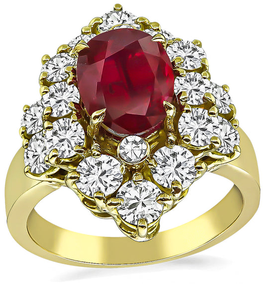 Estate GIA Certified 1.88ct Natural Ruby 2.00ct Diamond Engagement Ring