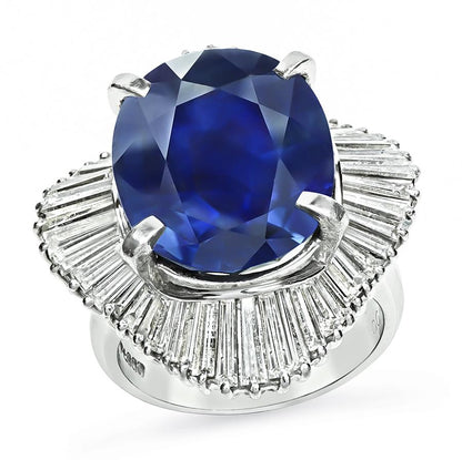 Estate GIA Certified 11.57ct Sapphire 1.90ct Diamond Ring