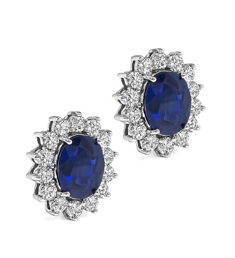 Estate GIA Certified 12.00ct Sapphire 5.00ct Diamond 18k White Gold Earrings