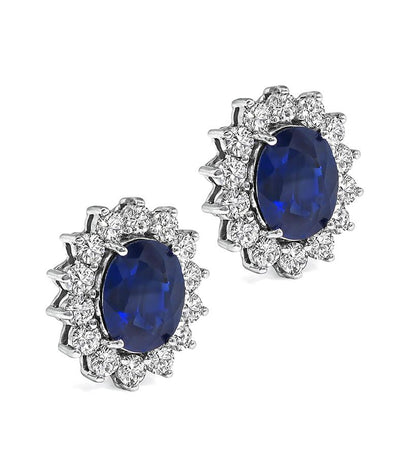 Estate GIA Certified 12.00ct Sapphire 5.00ct Diamond 18k White Gold Earrings
