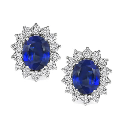 Estate GIA Certified 12.00ct Sapphire 5.00ct Diamond 18k White Gold Earrings