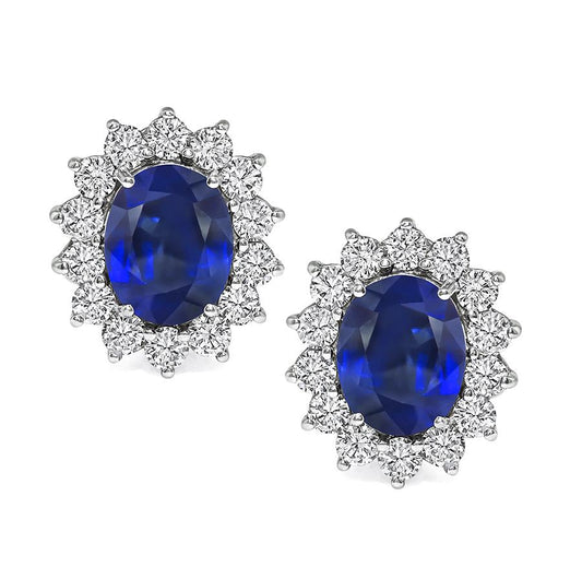 Estate GIA Certified 12.00ct Sapphire 5.00ct Diamond 18k White Gold Earrings
