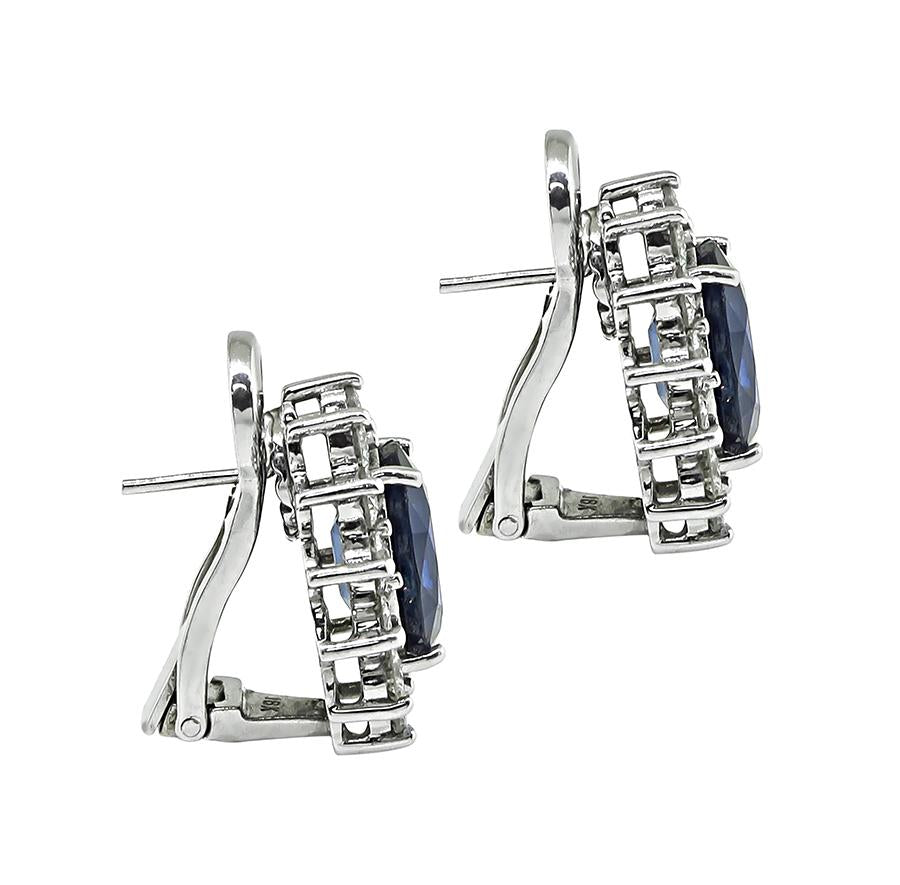 Estate GIA Certified 12.00ct Sapphire 5.00ct Diamond 18k White Gold Earrings