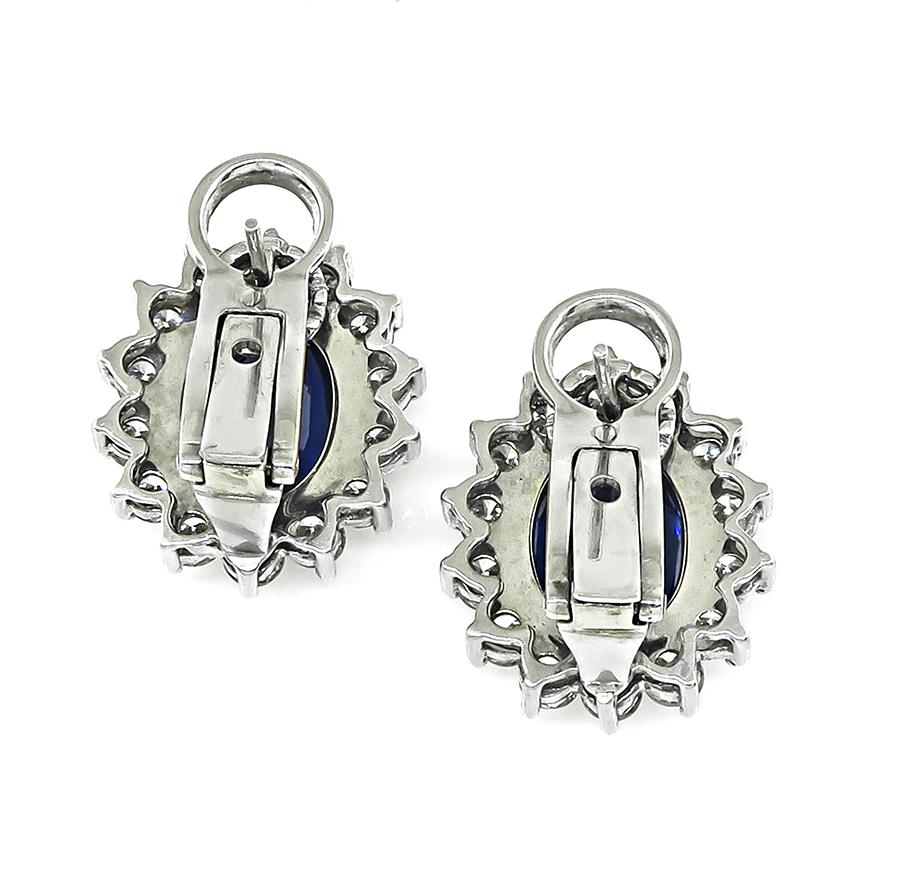 Estate GIA Certified 12.00ct Sapphire 5.00ct Diamond 18k White Gold Earrings