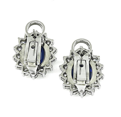 Estate GIA Certified 12.00ct Sapphire 5.00ct Diamond 18k White Gold Earrings