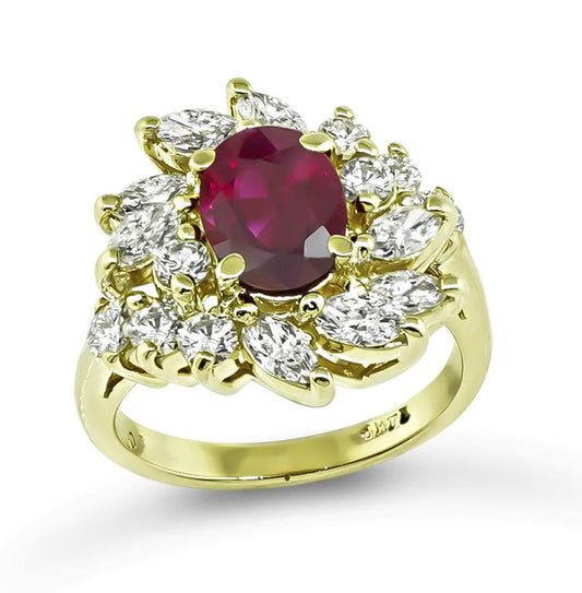 Estate GIA 1.67ct Burma Ruby 1.00ct Diamond Gold Ring