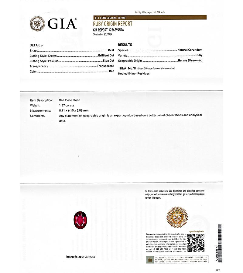 Estate GIA 1.67ct Burma Ruby 1.00ct Diamond Gold Ring