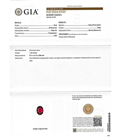 Estate GIA 1.67ct Burma Ruby 1.00ct Diamond Gold Ring