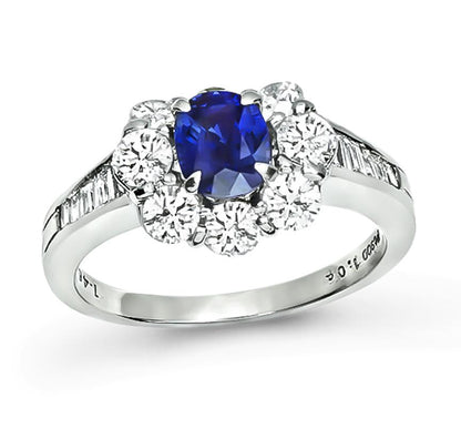 Estate GIA Certified 1.08ct Sapphire 1.46ct Diamond Engagement Ring