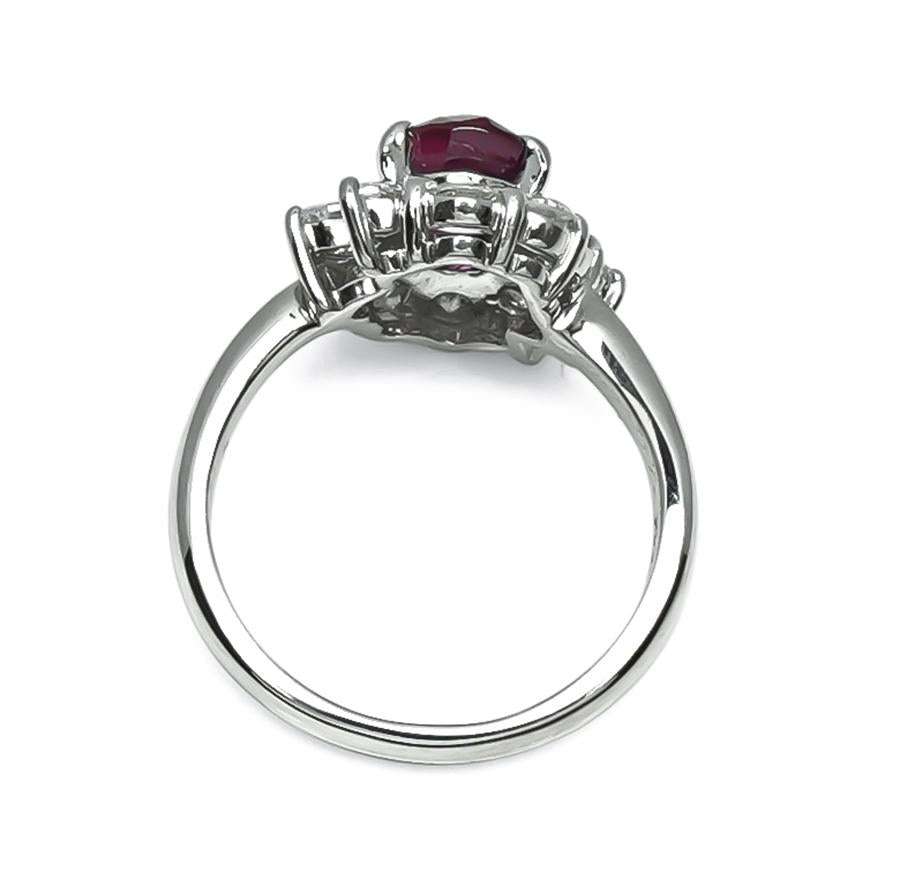 Estate GIA Certified 1.56ct No Heat Ruby 0.88ct Diamond Engagement Ring