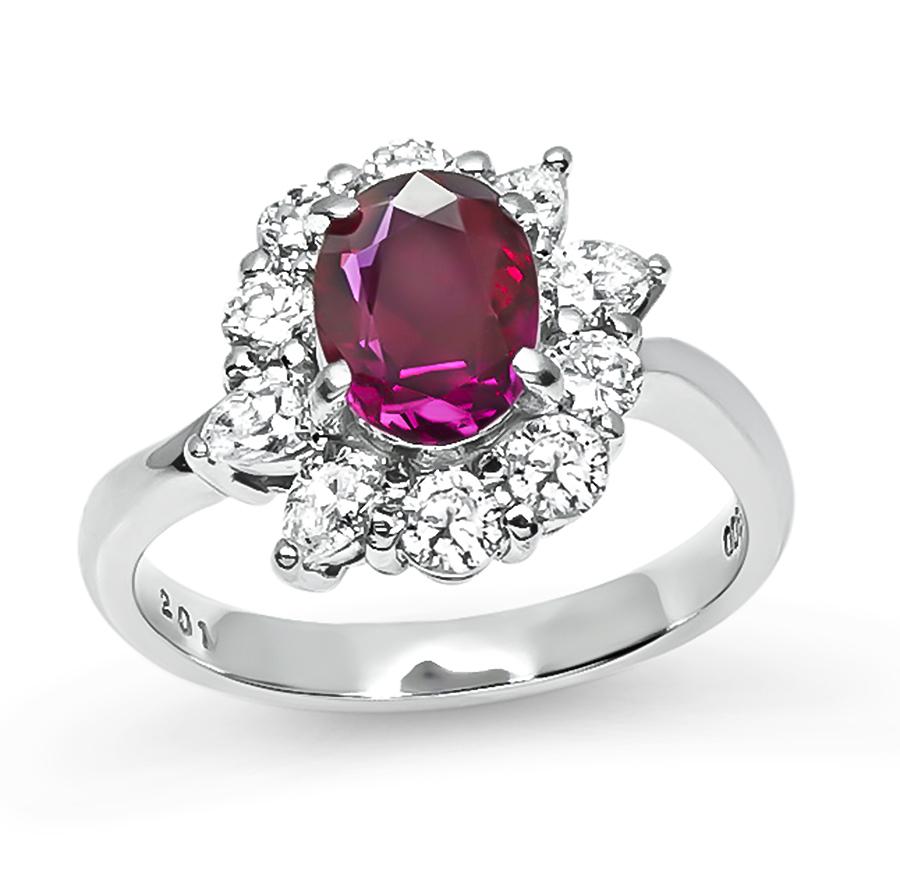 Estate GIA Certified 1.56ct No Heat Ruby 0.88ct Diamond Engagement Ring