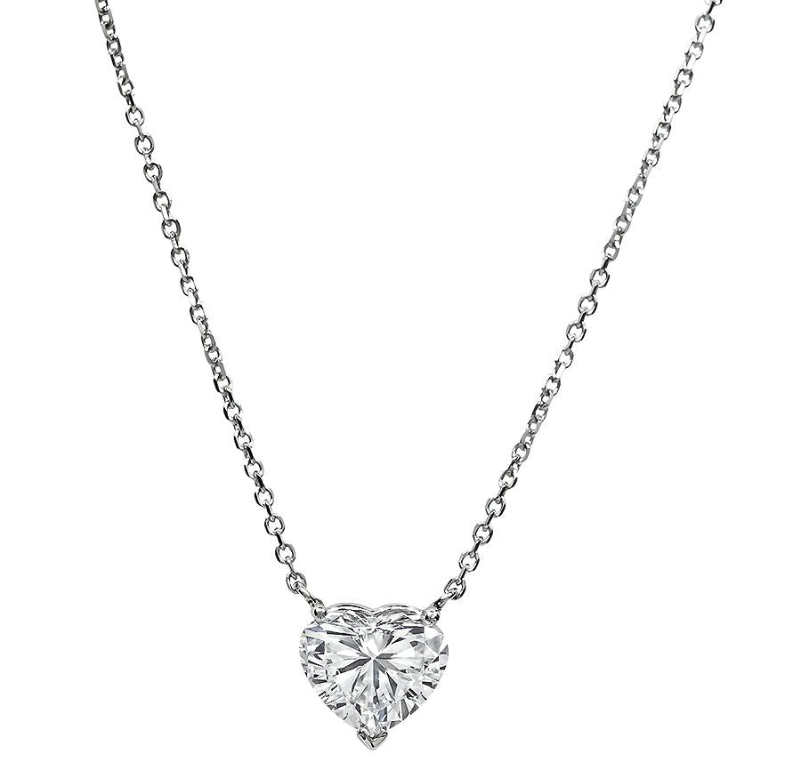 Estate GIA Certified 1.52ct Diamond Heart Pendant Necklace