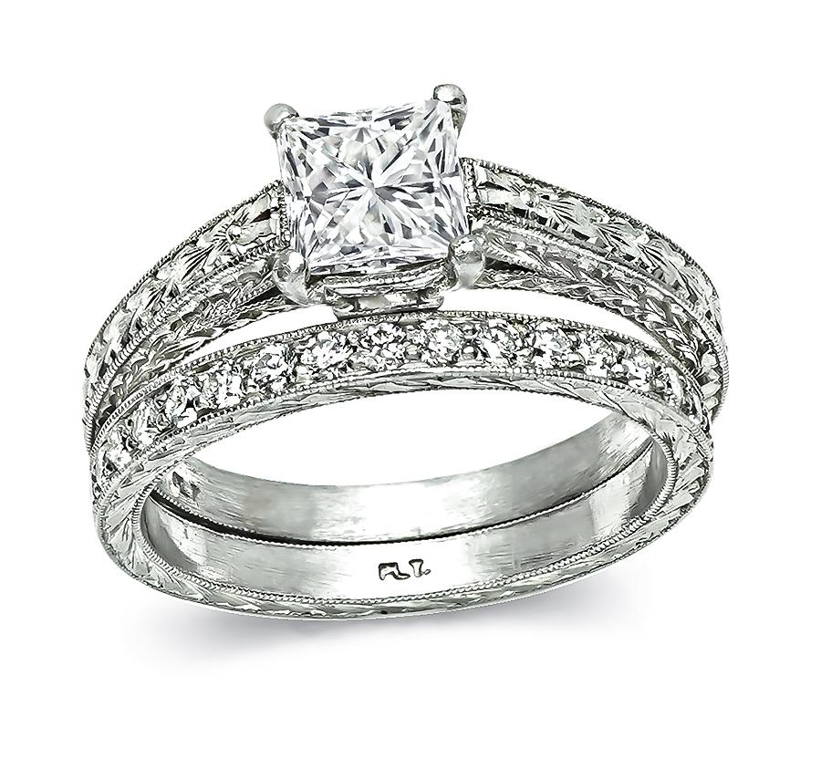 Estate GIA Certified 1.01ct Diamond Engagement Ring and Wedding Band Set