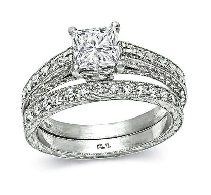 Estate GIA Certified 1.01ct Diamond Engagement Ring and Wedding Band Set