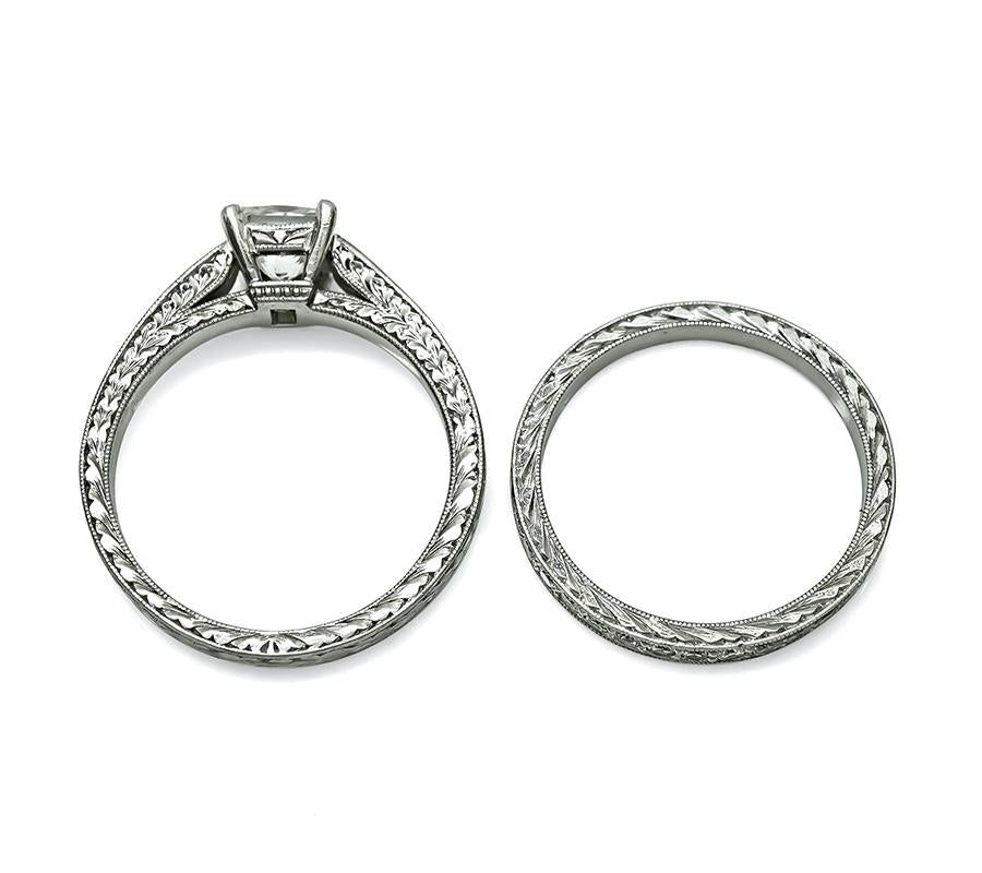 Estate GIA Certified 1.01ct Diamond Engagement Ring and Wedding Band Set