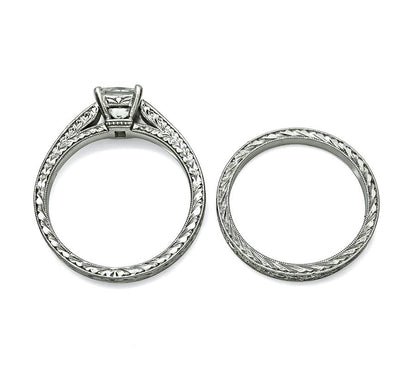 Estate GIA Certified 1.01ct Diamond Engagement Ring and Wedding Band Set