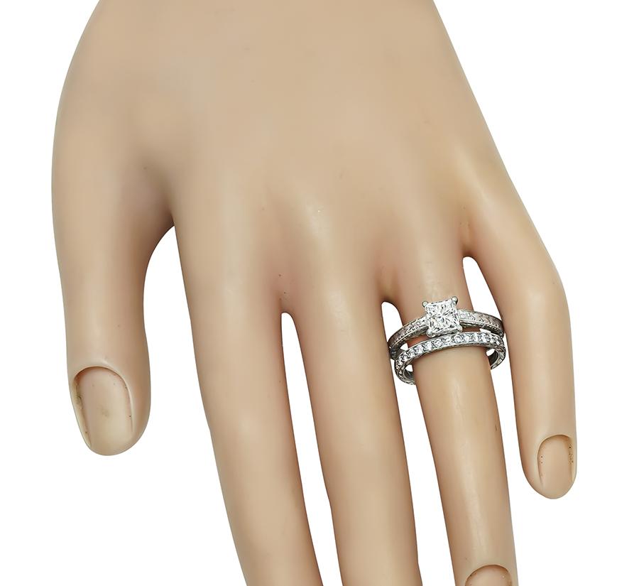 Estate GIA Certified 1.01ct Diamond Engagement Ring and Wedding Band Set