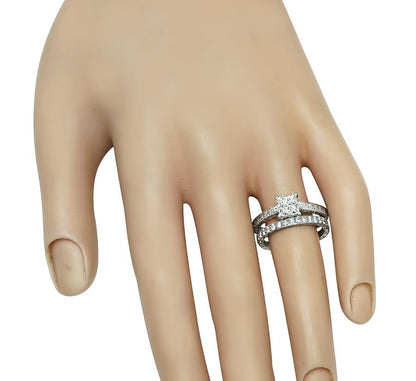 Estate GIA Certified 1.01ct Diamond Engagement Ring and Wedding Band Set