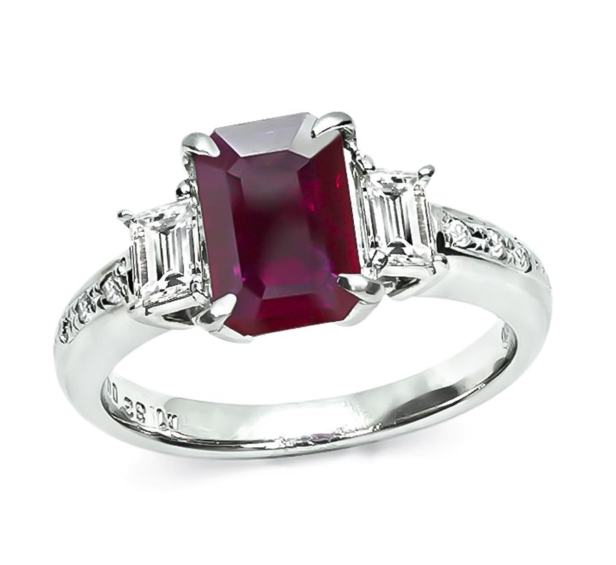 Estate GIA 1.32ct Burma Ruby 0.38ct Diamond Engagement Ring