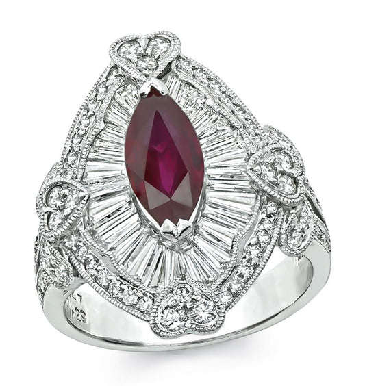 Estate GIA 1.29ct Burma Ruby 1.47ct Diamond Ring