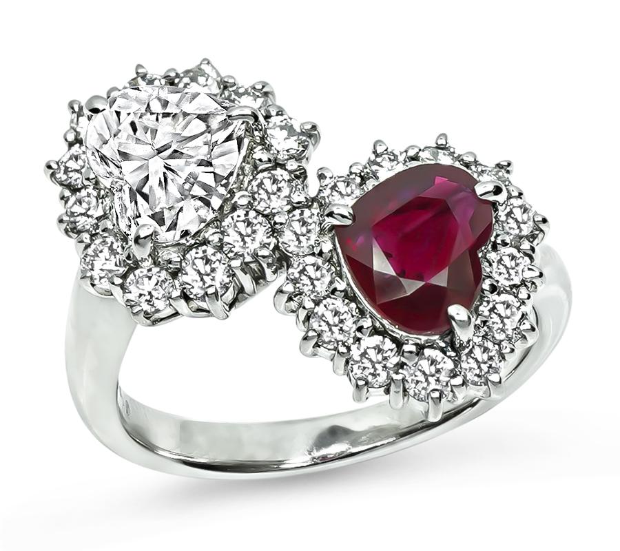 Estate GIA 1.10ct Burma Ruby 1.02ct Diamond Heart Ring