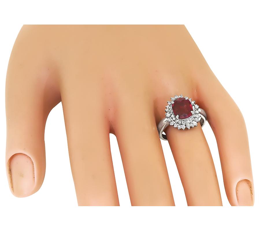 Estate GIA Certified 1.36ct Ruby 0.40ct Diamond Platinum Ring
