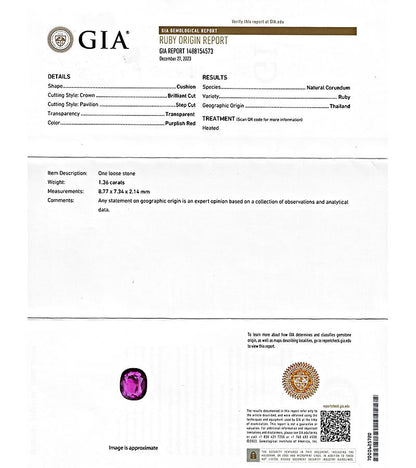 Estate GIA Certified 1.36ct Ruby 0.40ct Diamond Platinum Ring