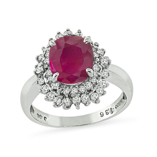 Estate GIA Certified 1.36ct Ruby 0.40ct Diamond Platinum Ring