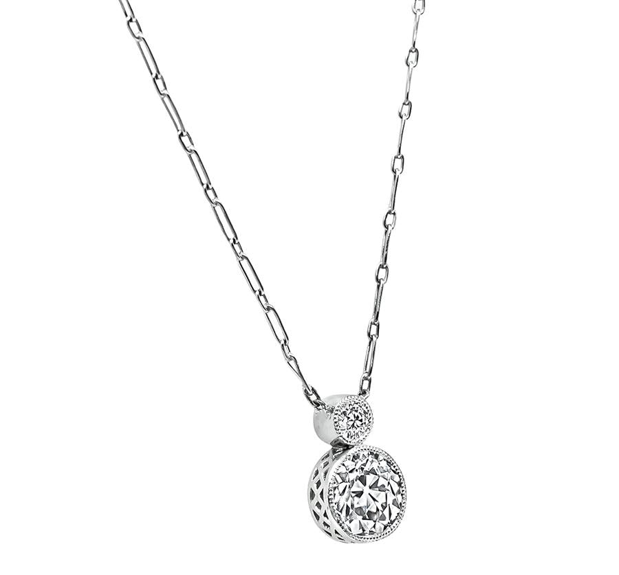 Edwardian GIA Certified 1.37ct Diamond Platinum Pendant Necklace