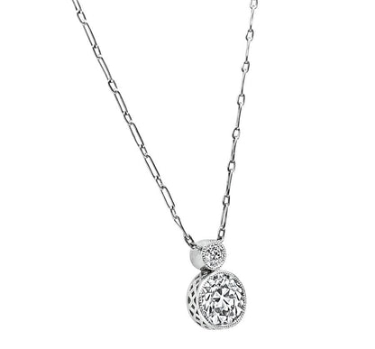 Edwardian GIA Certified 1.37ct Diamond Platinum Pendant Necklace